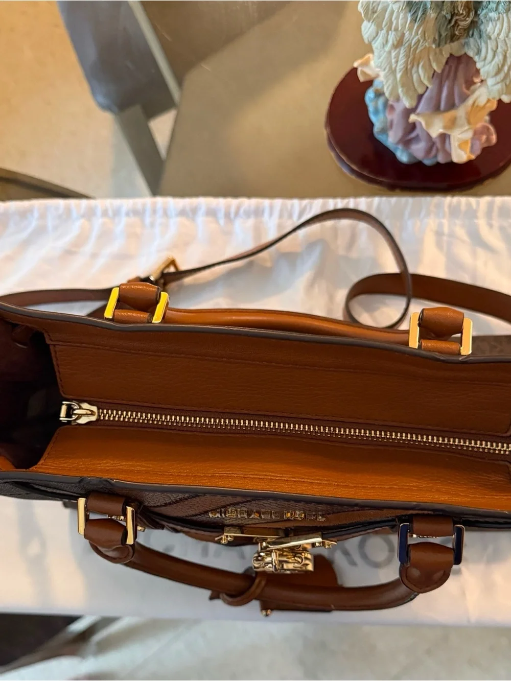 Michael Kors Brown and Tan Logo Patchwork Satchel